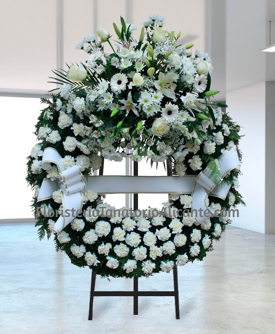 Corona funeraria clavel blanco