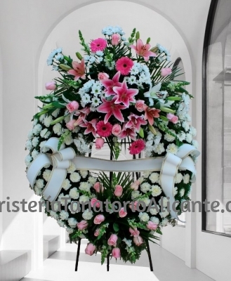 Corona Funeraria Clavel Rosas Doble Cabezal | Floristería Alicante